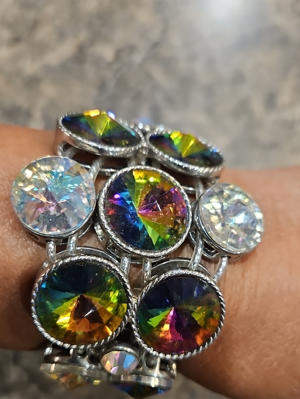 Iridescent Multi-Color Crystal Clustered Statement Bracelet